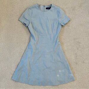 Theory Modern Seamed Concord Organic Crunch Linen Blend Shift Dress in Baby Blue